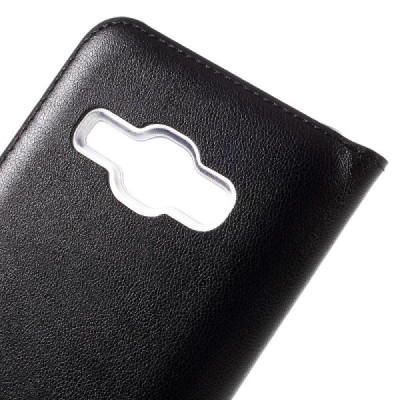 Samsung Galaxy J1 2016 (J120) atvēramais maciņš ar lodziņu - melns / Vacins.lv