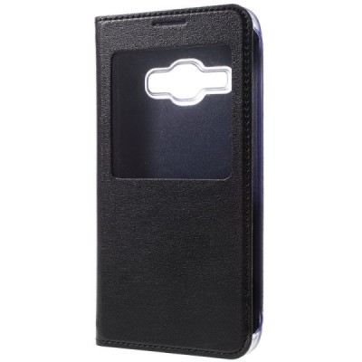 Samsung Galaxy J1 2016 (J120) atvēramais maciņš ar lodziņu - melns / Vacins.lv
