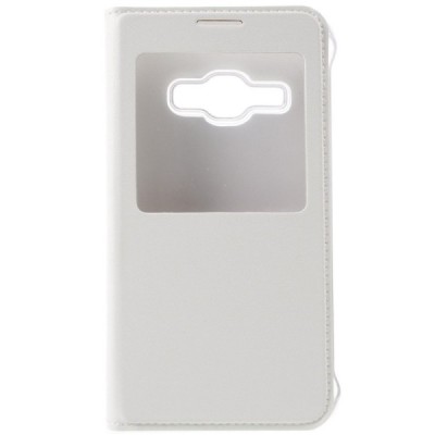 Samsung Galaxy J1 2016 (J120) atvēramais maciņš ar lodziņu - balts / Vacins.lv