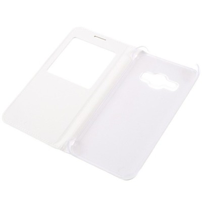 Samsung Galaxy J1 2016 (J120) atvēramais maciņš ar lodziņu - balts / Vacins.lv