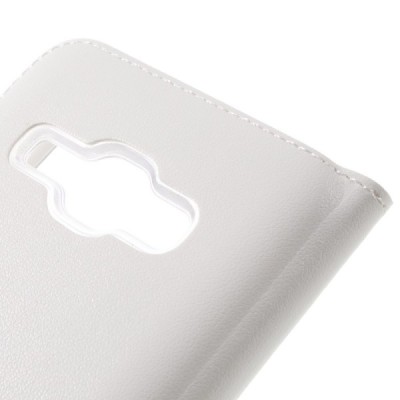 Samsung Galaxy J1 2016 (J120) atvēramais maciņš ar lodziņu - balts / Vacins.lv