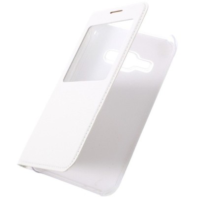 Samsung Galaxy J1 2016 (J120) atvēramais maciņš ar lodziņu - balts / Vacins.lv