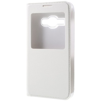 Samsung Galaxy J1 2016 (J120) atvēramais maciņš ar lodziņu - balts / Vacins.lv