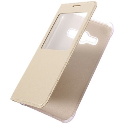 Samsung Galaxy J1 2016 (J120) atvēramais maciņš ar lodziņu - zelta / Vacins.lv