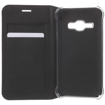 Samsung Galaxy J1 2016 (J120) melns atvēramais Smart Wallet ādas maciņš - maks / Vacins.lv