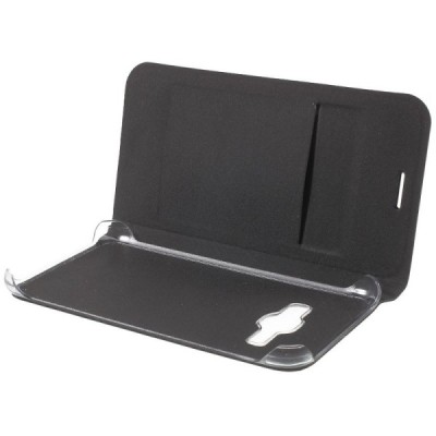 Samsung Galaxy J1 2016 (J120) melns atvēramais Smart Wallet ādas maciņš - maks / Vacins.lv