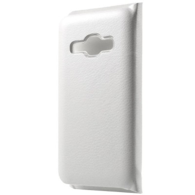 Samsung Galaxy J1 2016 (J120) balts atvēramais Smart Wallet ādas maciņš - maks / Vacins.lv
