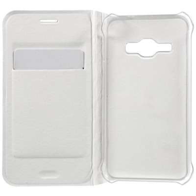 Samsung Galaxy J1 2016 (J120) balts atvēramais Smart Wallet ādas maciņš - maks / Vacins.lv