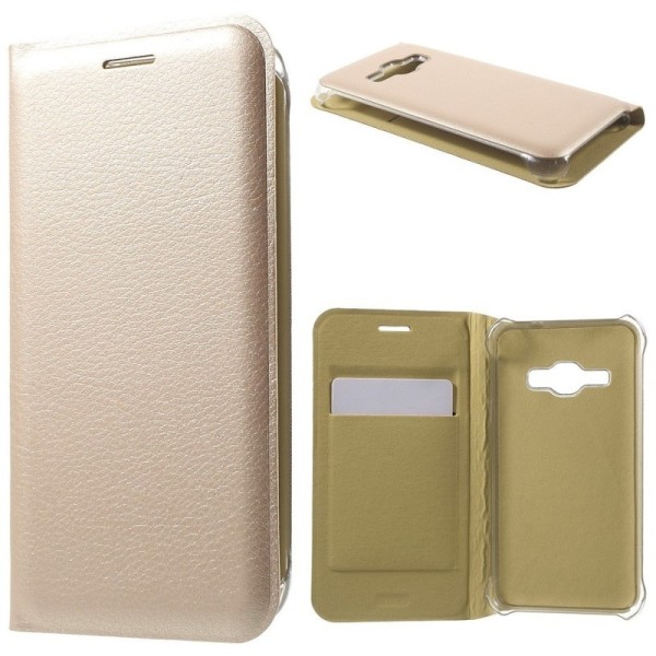 „Smart Wallet“ atverčiamas dėklas - auksinis (Galaxy J1 2016)
