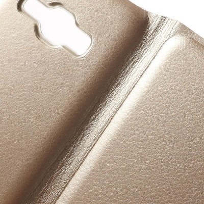 Samsung Galaxy J1 2016 (J120) auksinis odinis atverčiamas Smart Wallet dėklas - piniginė / Priedai.lt