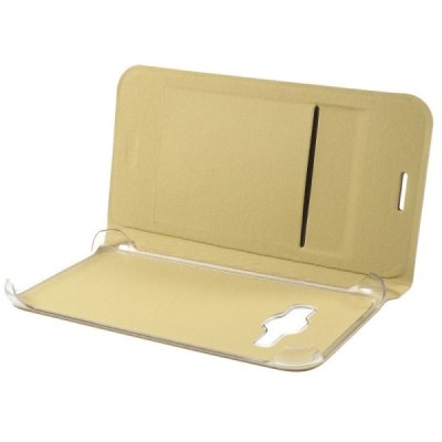 Samsung Galaxy J1 2016 (J120) auksinis odinis atverčiamas Smart Wallet dėklas - piniginė / Priedai.lt