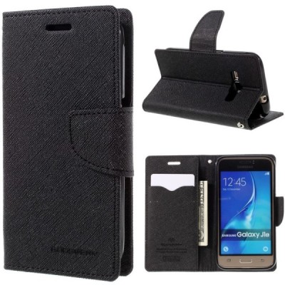 Samsung Galaxy J1 2016 (J120) Mercury atvērams melns maciņš (maks) / Vacins.lv