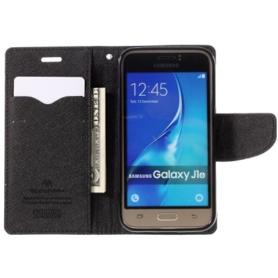 Samsung Galaxy J1 2016 (J120) Mercury atvērams melns maciņš (maks) / Vacins.lv