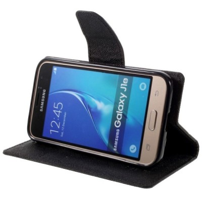 Samsung Galaxy J1 2016 (J120) Mercury atvērams melns maciņš (maks) / Vacins.lv