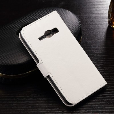 Samsung Galaxy J1 2016 (J120) atvēramais ādas balts maciņš (maks) / Vacins.lv