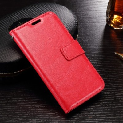 Samsung Galaxy J1 2016 (J120) atvēramais ādas sarkans maciņš (maks) / Vacins.lv