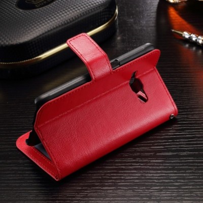 Samsung Galaxy J1 2016 (J120) atverčiamas raudonas odinis dėklas - piniginė / Priedai.lt