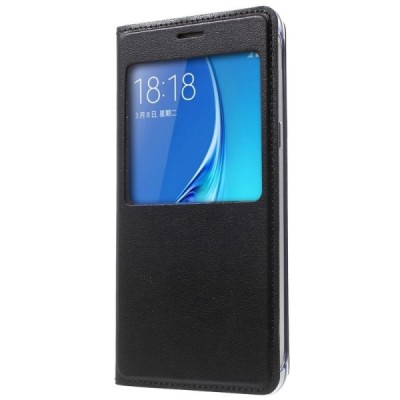 Samsung Galaxy J5 2016 (J510) juodas odinis atverčiamas dėklas su langeliu / Priedai.lt