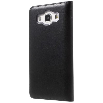 Samsung Galaxy J5 2016 (J510) juodas odinis atverčiamas dėklas su langeliu / Priedai.lt