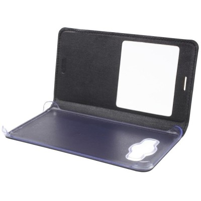 Samsung Galaxy J5 2016 (J510) juodas odinis atverčiamas dėklas su langeliu / Priedai.lt