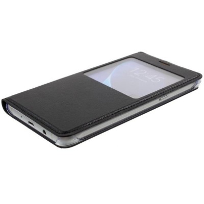 Samsung Galaxy J5 2016 (J510) juodas odinis atverčiamas dėklas su langeliu / Priedai.lt