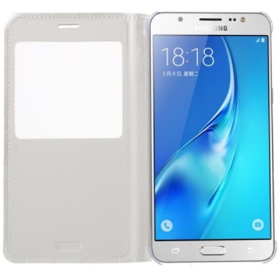 Samsung Galaxy J5 2016 (J510) atvēramais maciņš ar lodziņu - balts / Vacins.lv