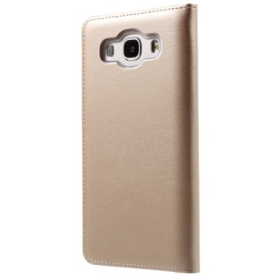 Samsung Galaxy J5 2016 (J510) auksinis odinis atverčiamas dėklas su langeliu / Priedai.lt