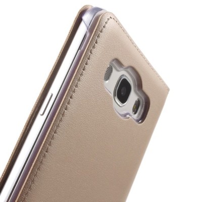 Samsung Galaxy J5 2016 (J510) auksinis odinis atverčiamas dėklas su langeliu / Priedai.lt