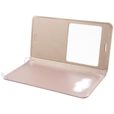 Samsung Galaxy J5 2016 (J510) auksinis odinis atverčiamas dėklas su langeliu / Priedai.lt