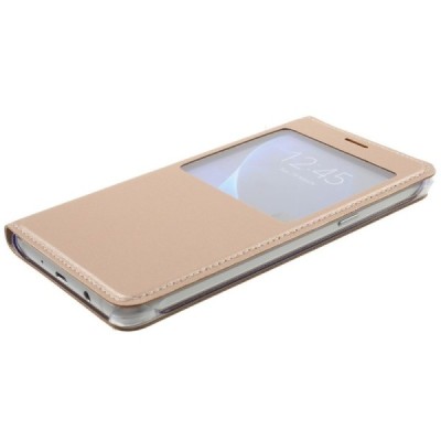 Samsung Galaxy J5 2016 (J510) auksinis odinis atverčiamas dėklas su langeliu / Priedai.lt