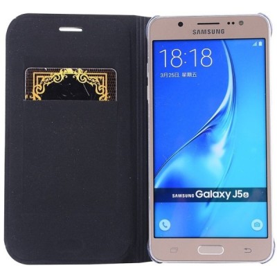 Samsung Galaxy J5 2016 (J510) juodas odinis atverčiamas Smart Wallet dėklas - piniginė / Priedai.lt