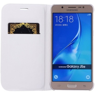 Samsung Galaxy J5 2016 (J510) balts atvēramais Smart Wallet ādas maciņš - maks / Vacins.lv