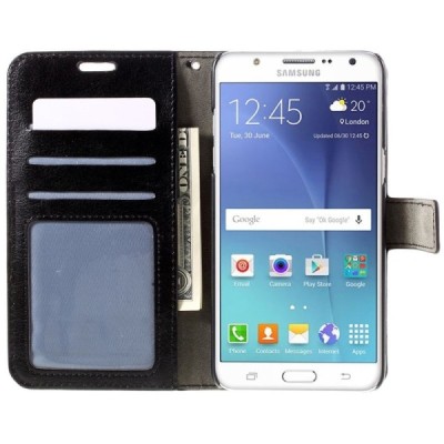 Samsung Galaxy J5 2016 (J510) atvēramais ādas melns maciņš (maks) / Vacins.lv