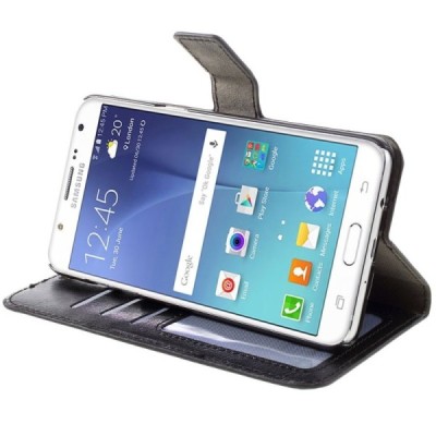 Samsung Galaxy J5 2016 (J510) atvēramais ādas melns maciņš (maks) / Vacins.lv