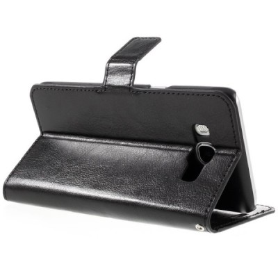 Samsung Galaxy J5 2016 (J510) atvēramais ādas melns maciņš (maks) / Vacins.lv