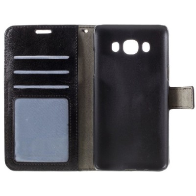 Samsung Galaxy J5 2016 (J510) atvēramais ādas melns maciņš (maks) / Vacins.lv