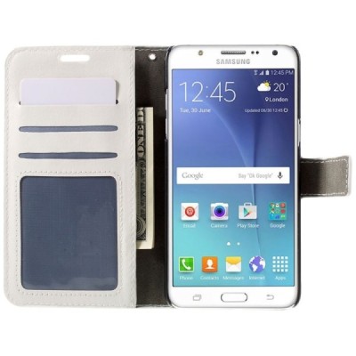 Samsung Galaxy J5 2016 (J510) atvēramais ādas balts maciņš (maks) / Vacins.lv