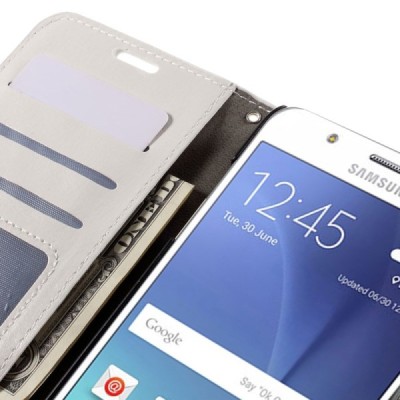 Samsung Galaxy J5 2016 (J510) atvēramais ādas balts maciņš (maks) / Vacins.lv