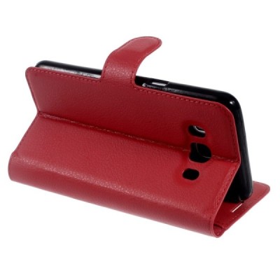 Samsung Galaxy J5 2016 (J510) atvēramais ādas sarkans maciņš (maks) / Vacins.lv