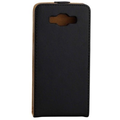Samsung Galaxy J5 2016 (J510) klasikinis vertikaliai atverčiamas juodas odinis dėklas / Priedai.lt