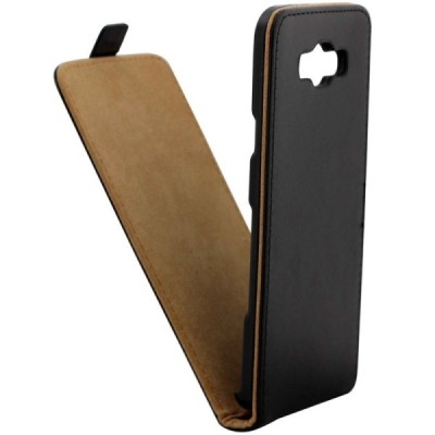 Samsung Galaxy J5 2016 (J510) klasikinis vertikaliai atverčiamas juodas odinis dėklas / Priedai.lt