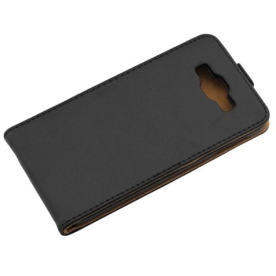 Samsung Galaxy J5 2016 (J510) klasikinis vertikaliai atverčiamas juodas odinis dėklas / Priedai.lt