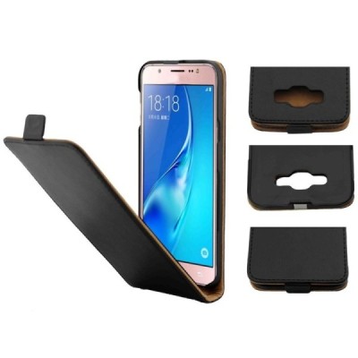Samsung Galaxy J5 2016 (J510) klasikinis vertikaliai atverčiamas juodas odinis dėklas / Priedai.lt