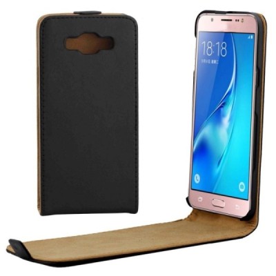Samsung Galaxy J5 2016 (J510) klasikinis vertikaliai atverčiamas juodas odinis dėklas / Priedai.lt