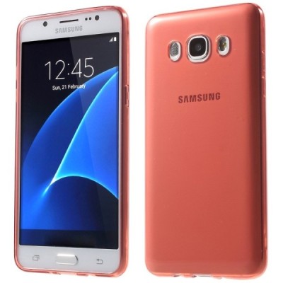 Samsung Galaxy J5 2016 (J510) skaidrus (permatomas) kieto silikono TPU ploniausias pasaulyje raudonas dėklas/ Priedai.lt