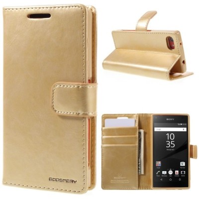 Mercury Blue Moon Sony Xperia Z5 Compact atvērams zelta ādas maciņš / Vacins.lv