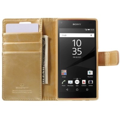 Mercury Blue Moon Sony Xperia Z5 Compact atvērams zelta ādas maciņš / Vacins.lv