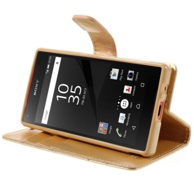 Mercury Blue Moon Sony Xperia Z5 Compact atvērams zelta ādas maciņš / Vacins.lv