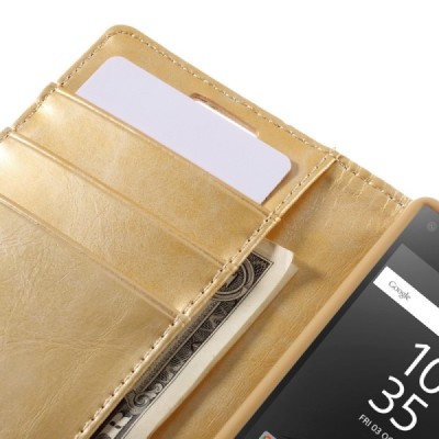 Mercury Blue Moon Sony Xperia Z5 Compact atvērams zelta ādas maciņš / Vacins.lv