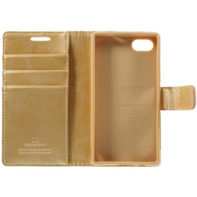 Mercury Blue Moon Sony Xperia Z5 Compact atvērams zelta ādas maciņš / Vacins.lv